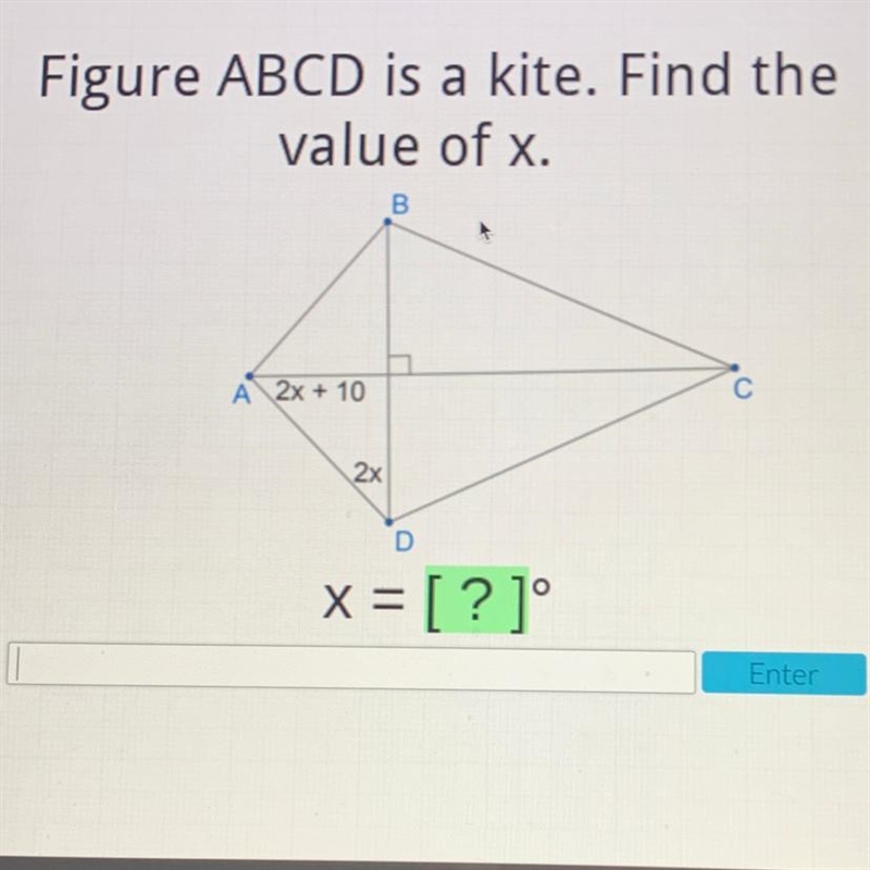 Figure ABCD is a kite. Find the value of x.-example-1