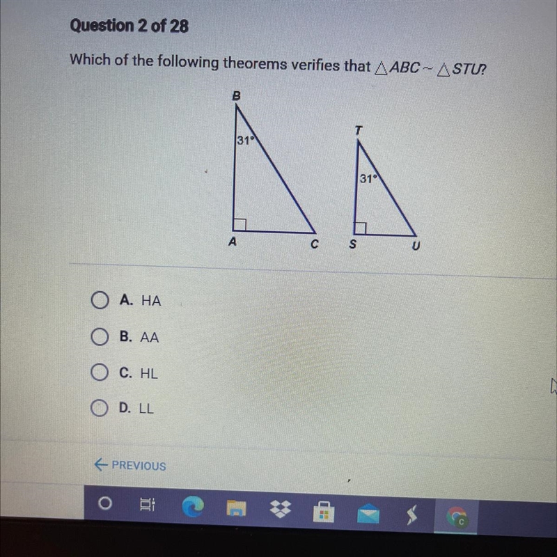 Which of the following theorems verifies that ABC ~ STU?-example-1