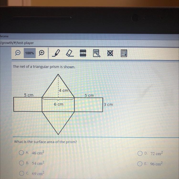 The net of a triangular prism is shown. 14 cm 5 cm 5 cm 6 cm 3 cm What is the surface-example-1