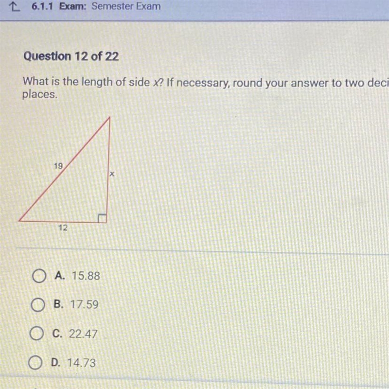 What is the length of side x? If necessary, round your answer to two decimal places-example-1