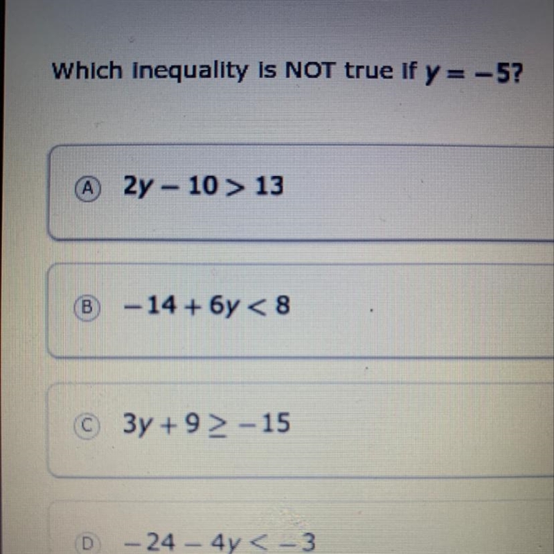 Which inequality is NOT true if y = -5?-example-1