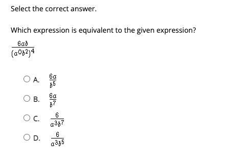 Select the correct answer. Which expression is equivalent to the given expression-example-1