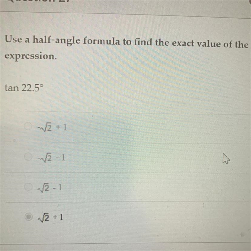 Use a half-angle formula to find the exact value of the expression.-example-1