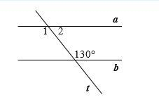 In each figure below find m ∠1 and m∠2, if a||b. Justify with reasons your solution-example-1