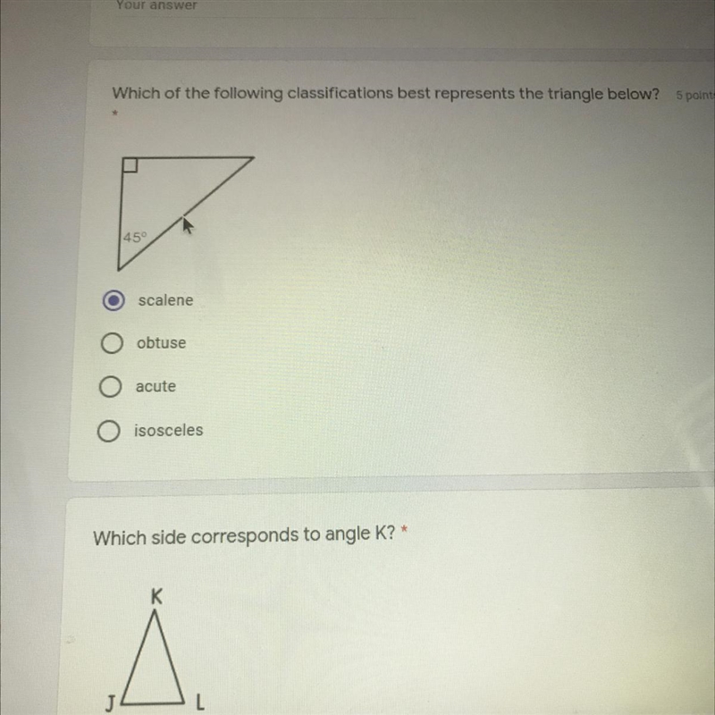 Which of the following classifications best represents the triangle below-example-1