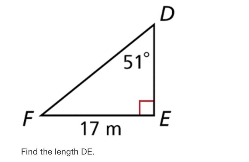 D 51° F E 17 m Find the length DE.-example-1