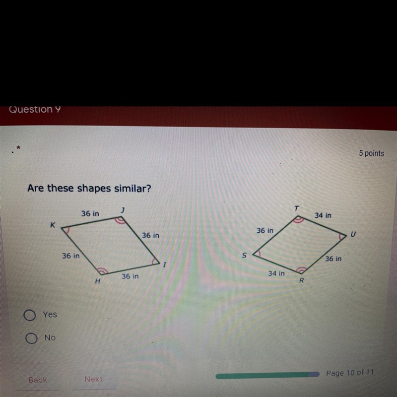 Please answer test! Are these shapes similar?-example-1