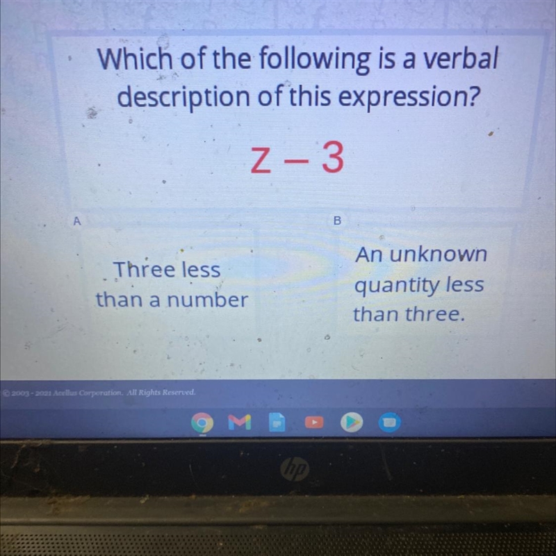 Which of the following is a verbal description of this expression? 2 – 3 B А Three-example-1