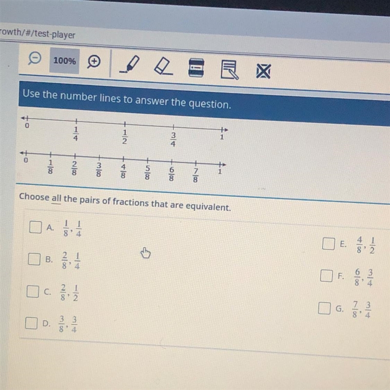 Choose all the pairs of fractions that are equivalent.-example-1