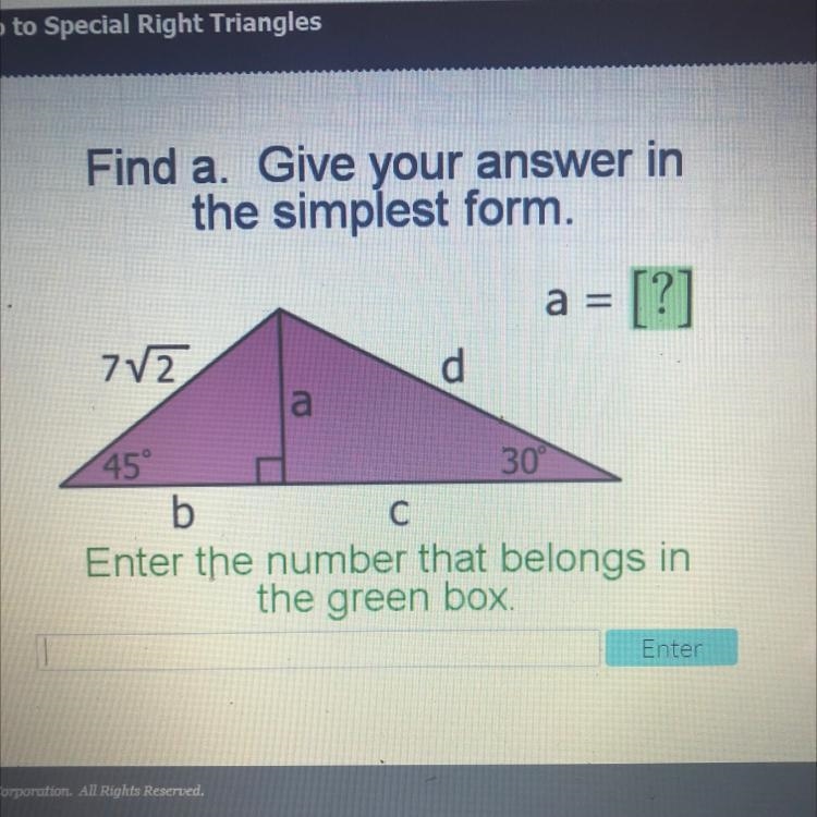 Find a. Give your answer in the simplest form. [?] a zva d а 45 30 b с-example-1