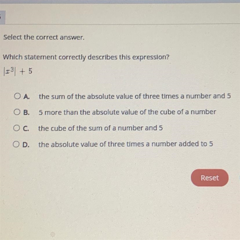 Select the correct answer. Which statement correctly describes this expression? 1231 +5 ОА-example-1