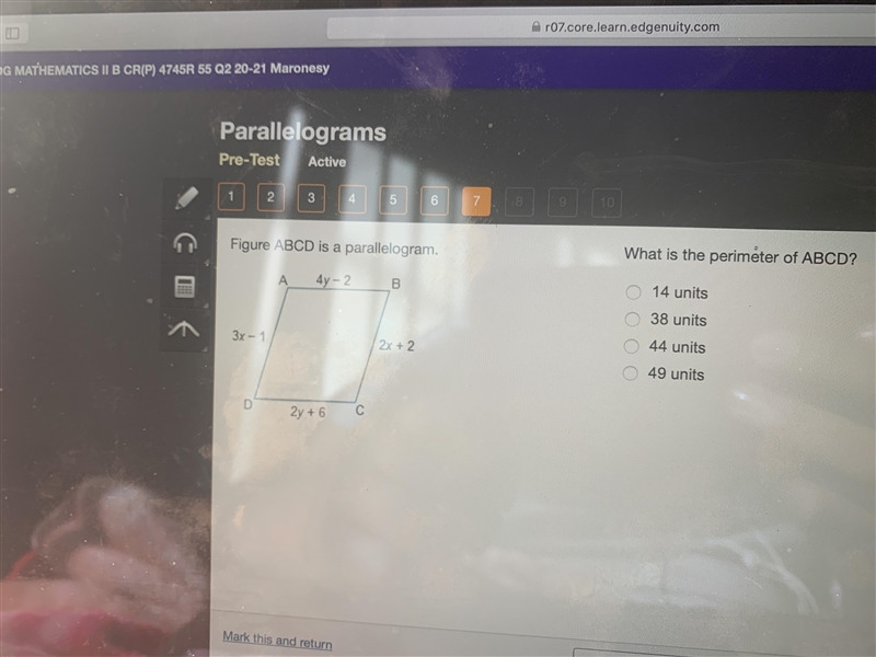 Figure ABCD is a parallelogram What is the permitter or a ABCD ?-example-1