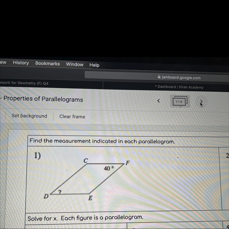 Find the measurement indicated in each parallelogram. 1) с 40° D E-example-1