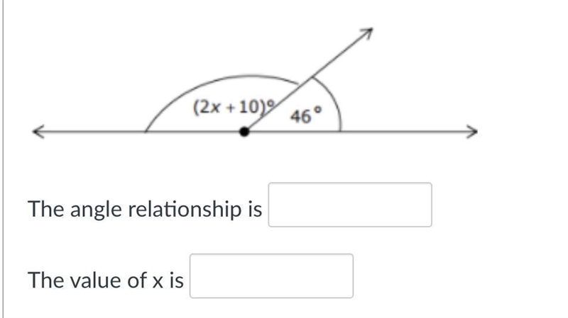 Using the diagram below, identify the relationship of the pair of angles and find-example-1