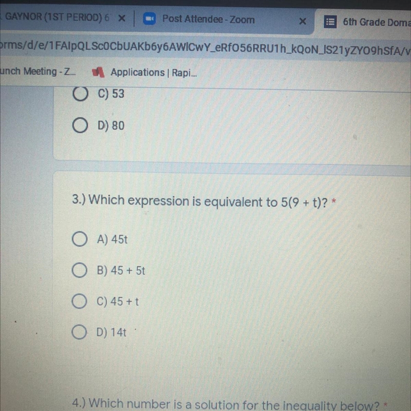 2.) What is the value of 7b + 6 when b = 4?* OA) 34 O B) 46 O C) 53 OD) 80-example-1