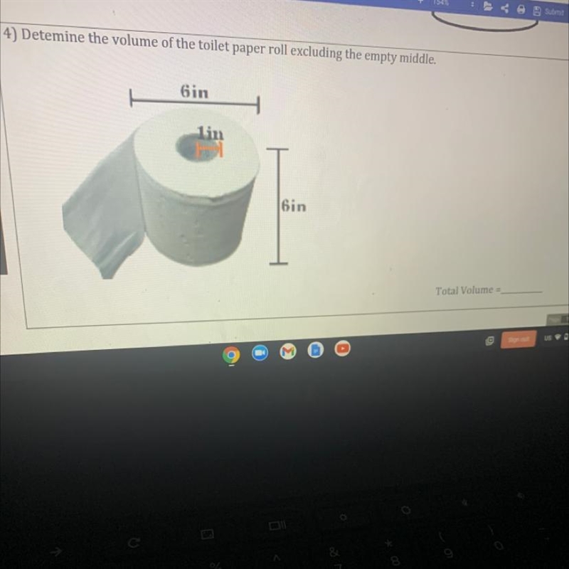 Determine the volume of the toilet paper roll excluding the empty middle-example-1