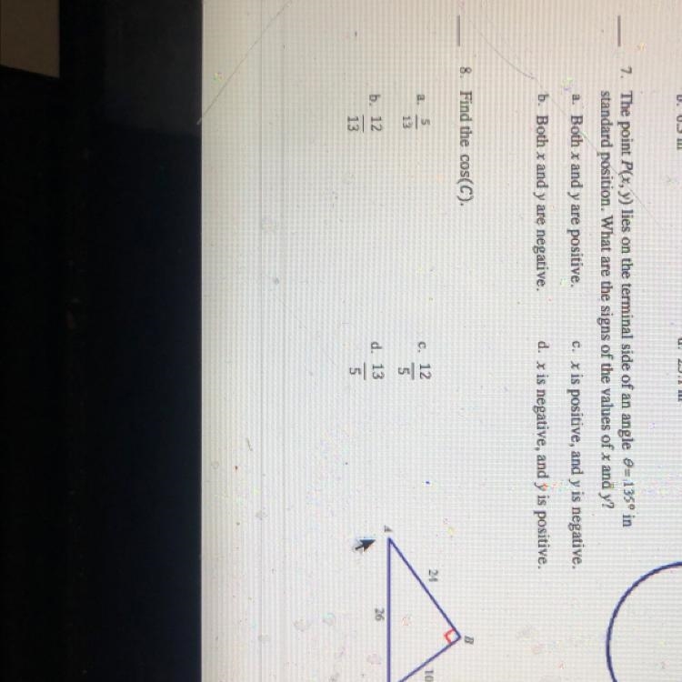 8. Find the cos(C). . 5 13 1 C. 12. 5 b. 12. 0 26 13 d. 13 5-example-1