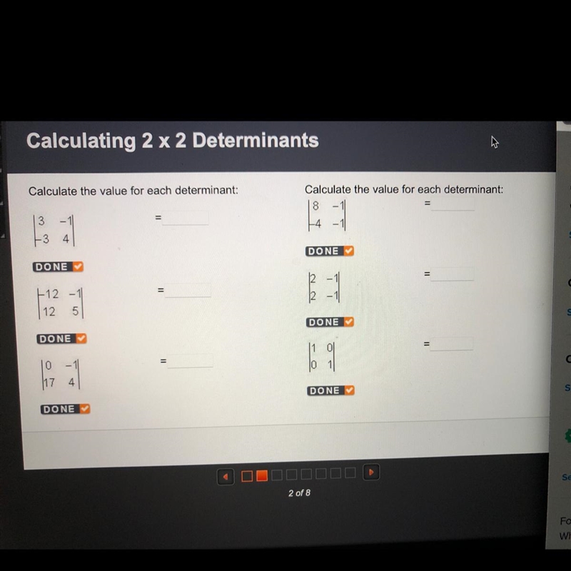 (help)Calculate the value for each determinant:-example-1