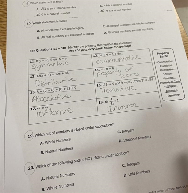 9. Which statement is true? 10. Which statement is false? 19. Which set of numbers-example-1