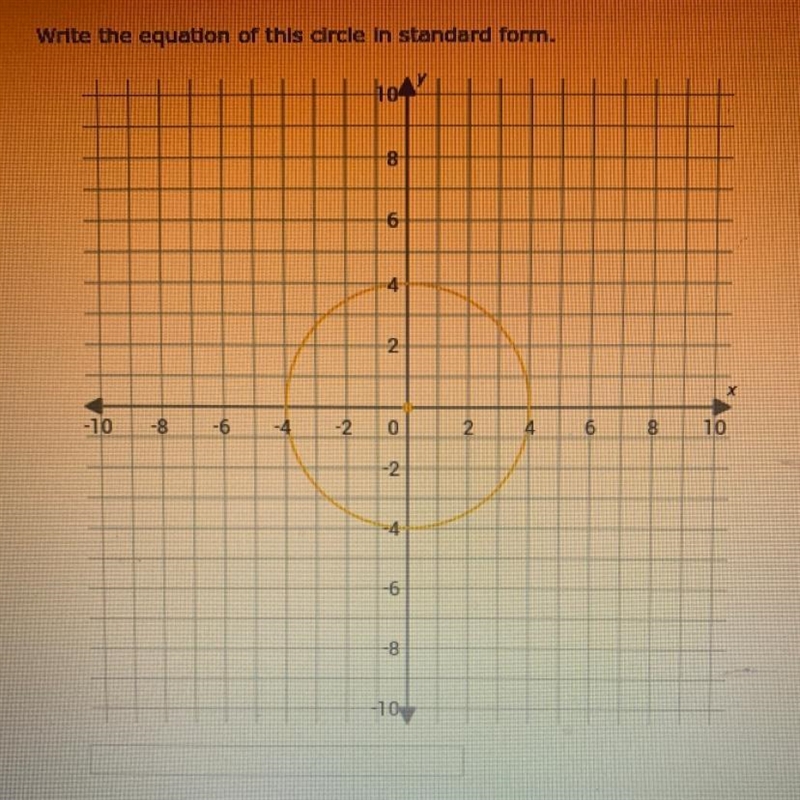 Write the equation of this circle in standard form.-example-1