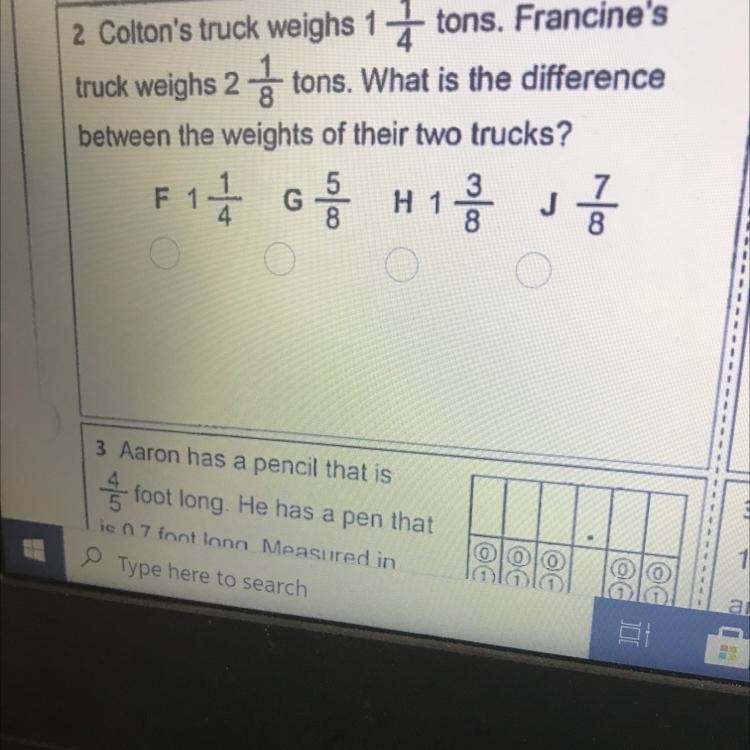 Colton's truck weighs 1 tons. Francine's truck weighs 2 į tons. What is the difference-example-1