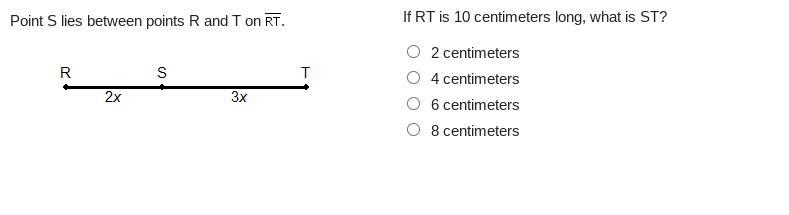 If RT is 10 centimeters long, what is ST?-example-1