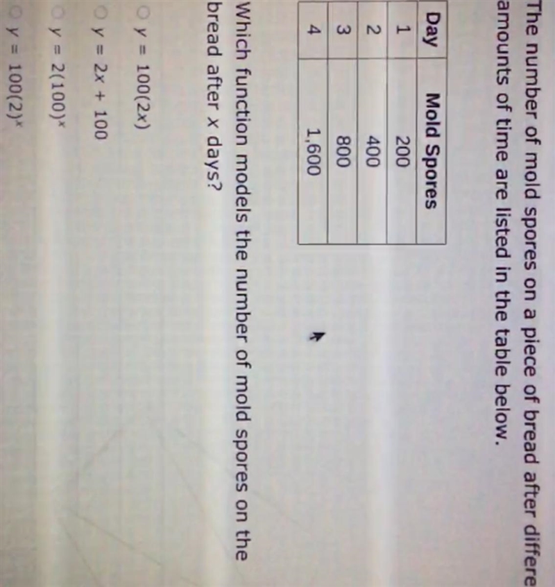 The number of mold spores on a piece of bread after a different amount of time or-example-1