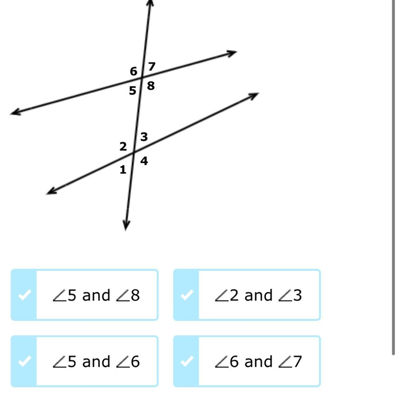 Hi, Which angles are supplementary??????-example-1