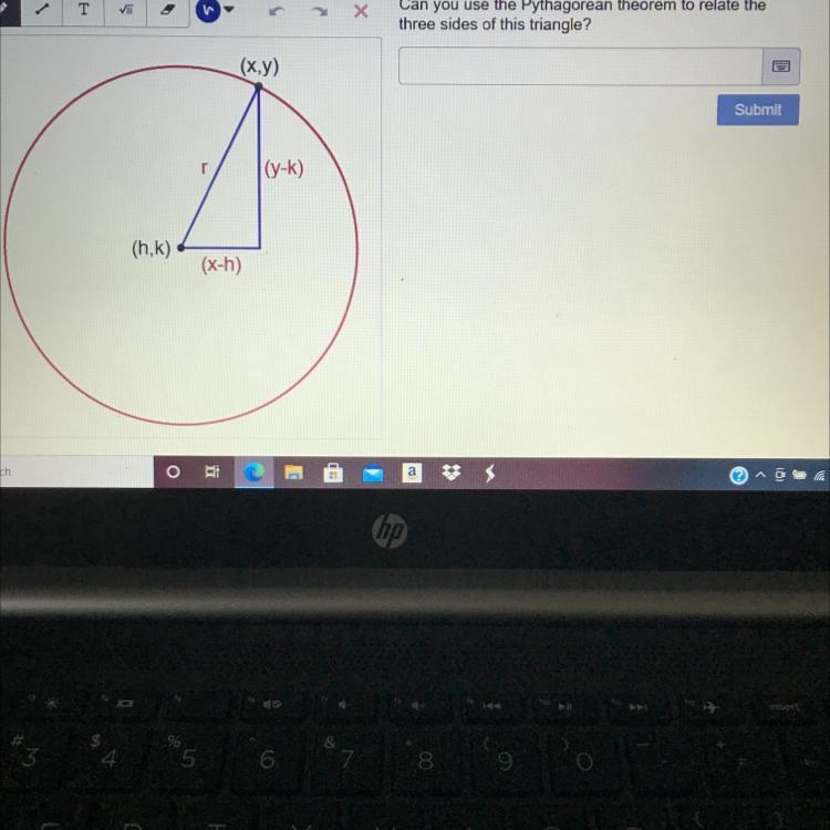 Can you use the Pythagorean theorem to relate thethree sides of this triangle?-example-1