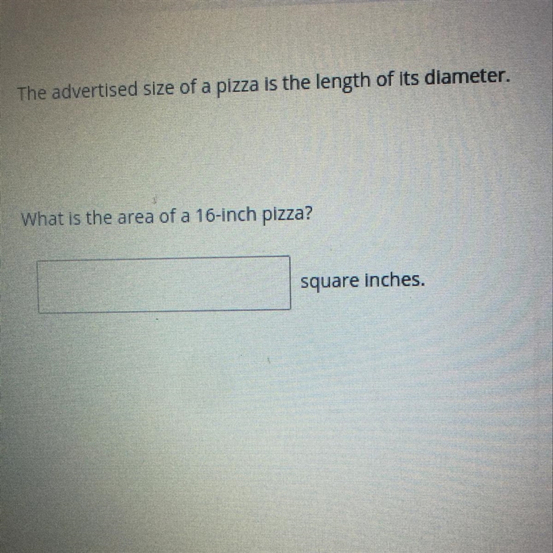 What is the area of a 16- inch pizza-example-1