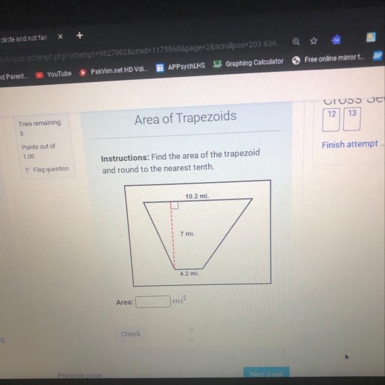 Instructions: Find the area of the trapezoid and round to the nearest tenth. 10.2 mi-example-1