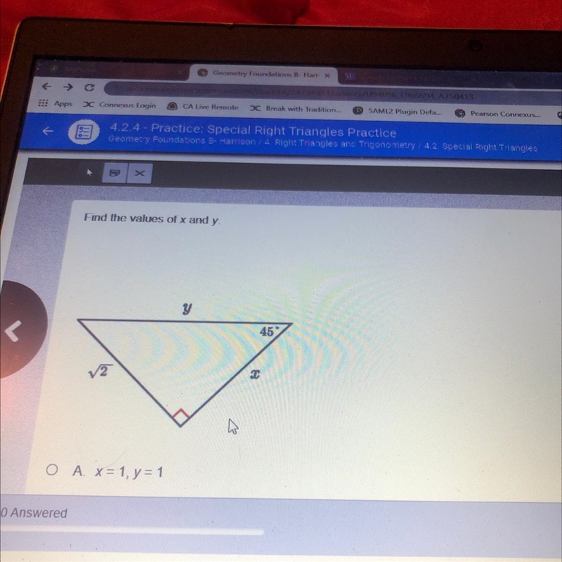 Find the values of x and y. y 45-example-1