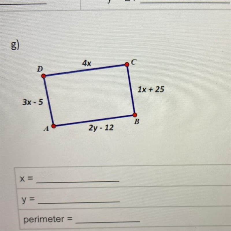 Please help this is due today!!!!! Given parallelogram ABCD determine the missing-example-1