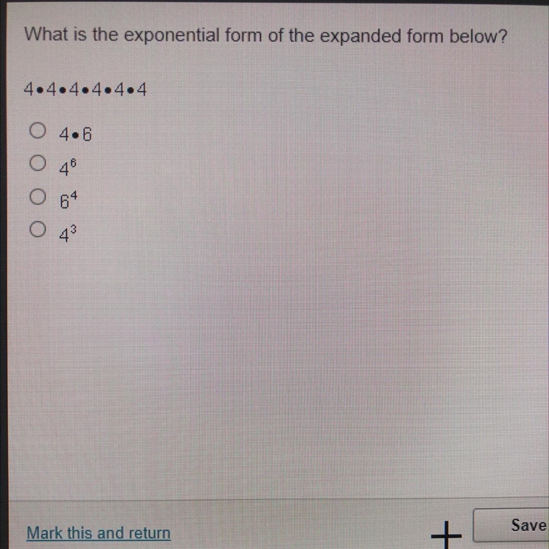 What is the exponential form of the expanded form below? 4.4.4.4.4.4-example-1