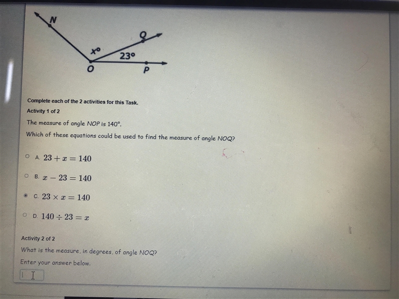 The measure of angle NOP is 140 Which of the equations could be used to find the measure-example-1