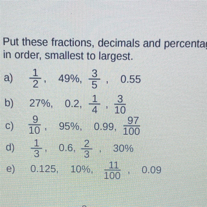 Need to be in order Smallest to biggest question. Want to check if my answers are-example-1