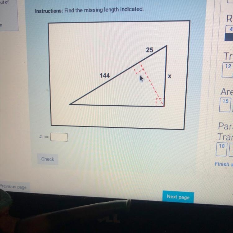 Instructions: Find the missing length indicated.-example-1