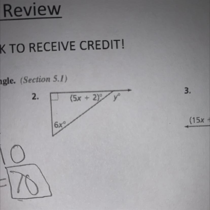 Find the measure of the exterior angle. (5x+2) 6x 90-example-1