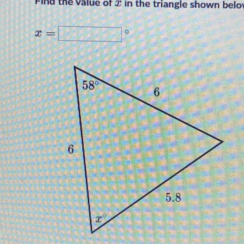 Find the value of x in the triangle shown below.-example-1