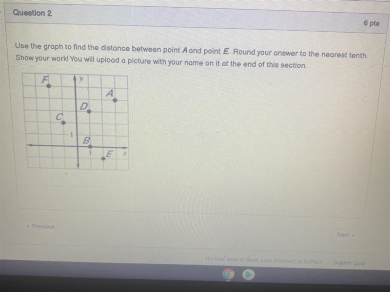 Use the graph to find the distance between point A and Point E.-example-1