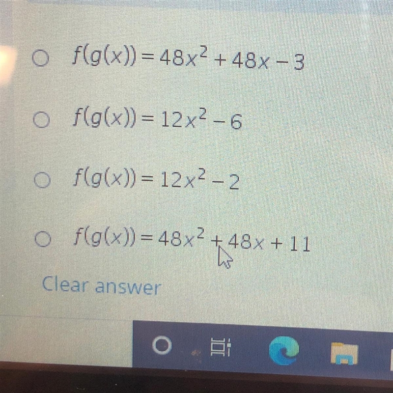 If f(x) = 3x^2 - 1 and g(x)= 4x + 2, then what is f(g(x))?-example-1