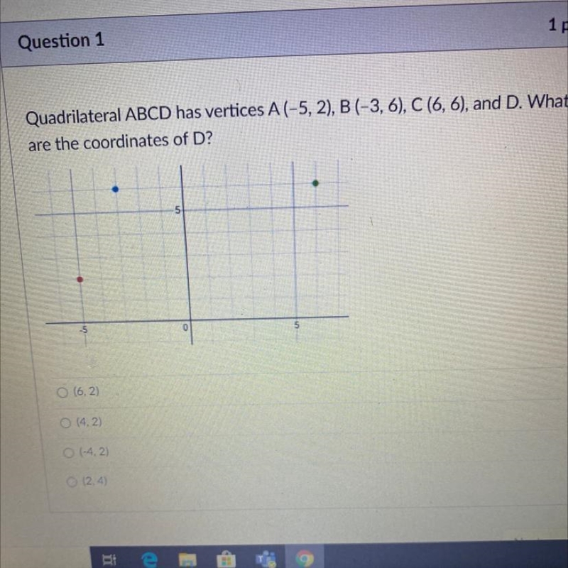 Quadrilateral ABCD has vertices A (-5,2), B (-3, 6), C (6,6), and D. What are the-example-1