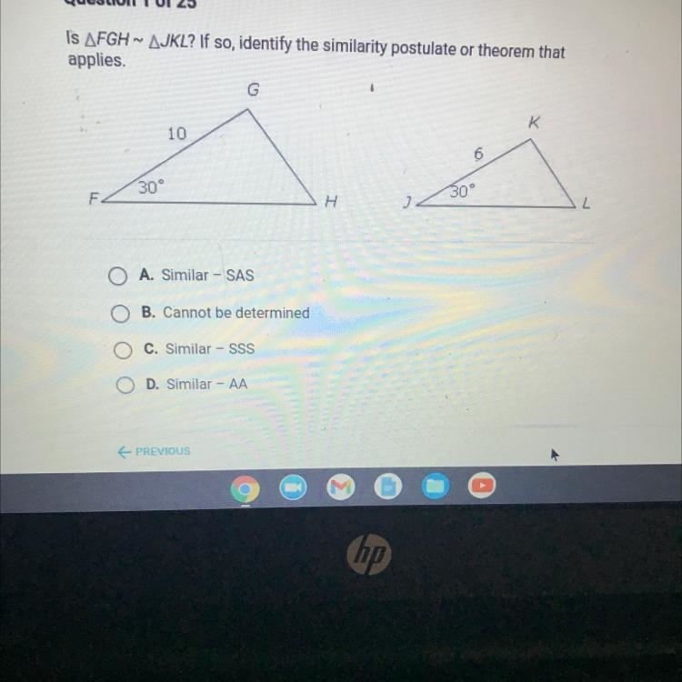 Is AFGH ~ AJKL? If so, identify the similarity postulate or theorem that applies. G-example-1