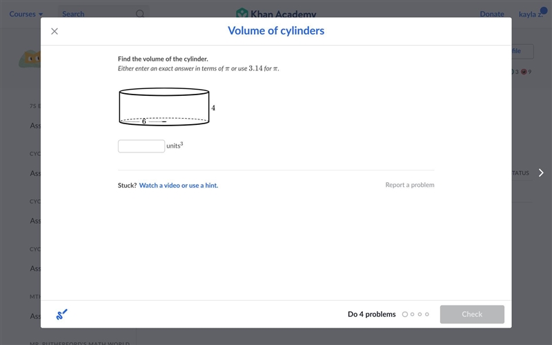 Find the volume of the cylinder. Either enter an exact answer in terms of π or use-example-1