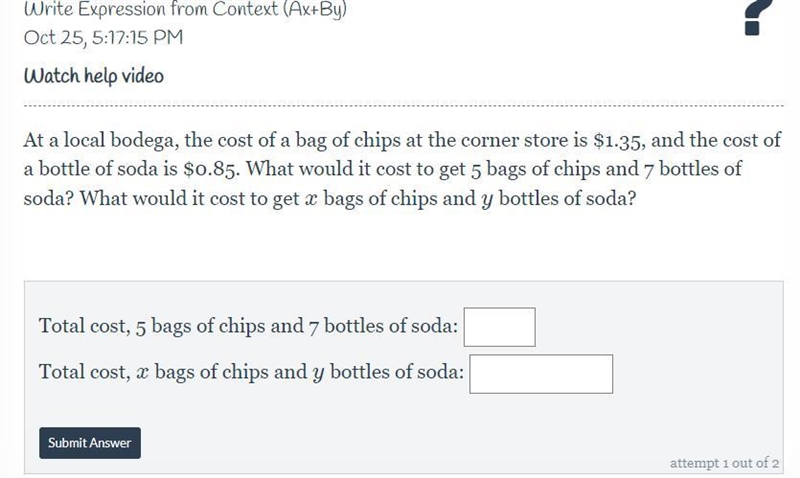 At a local bodega, the cost of a bag of chips at the corner store is $1.35, and the-example-1