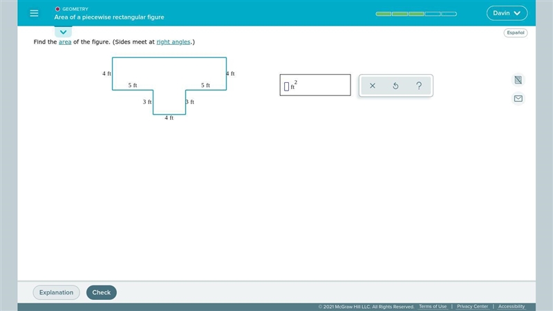 Find the area of the figure. (Sides meet at right angles.)-example-1