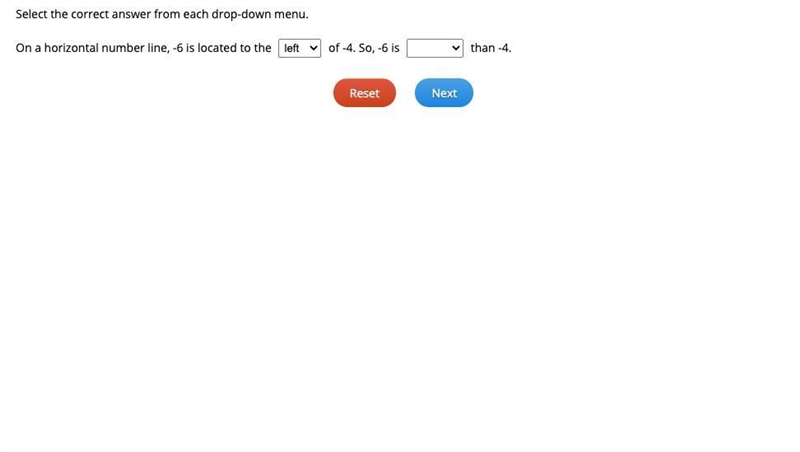 On a horizontal number line, -6 is located to the left of -4. So, -6 is than -4.-example-1