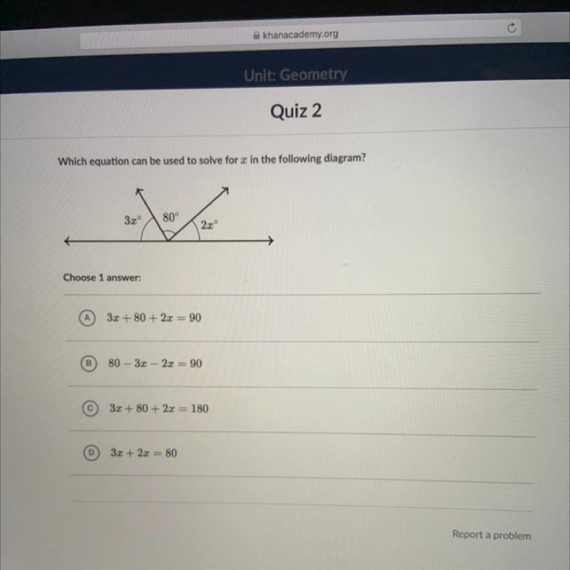 Which equation can be used to solve for in the following diagram? sumi nd cl 3.2° 80° 20° Choose-example-1