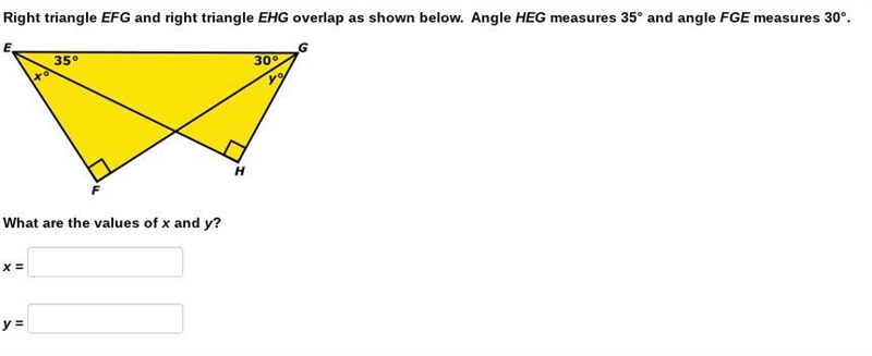 Right triangle EFG and right triangle EHG overlap as shown below. Angle HEG measures-example-1