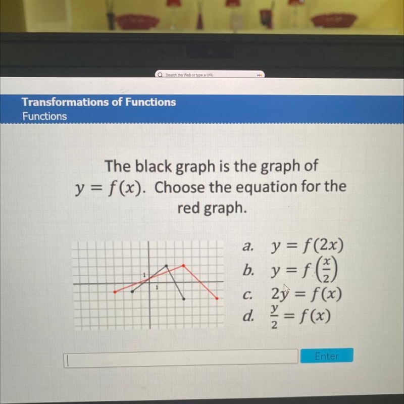 The black graph is the graph of y=f(x). Choose the equation for the red graph Please-example-1